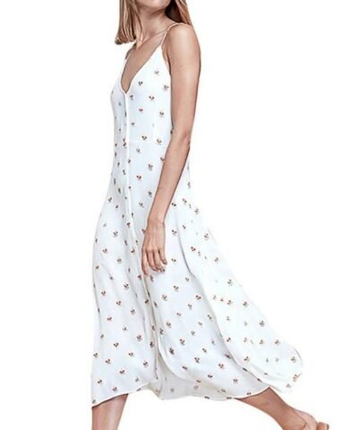Women's V-Neck Ruffles Print Dot Sleeveless Loose Dress