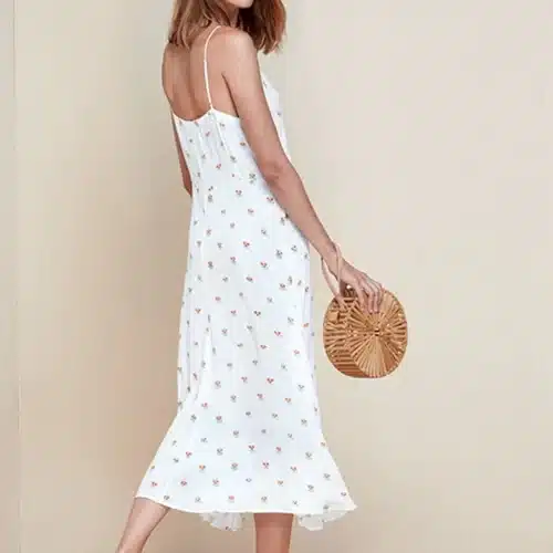 Women's V-Neck Ruffles Print Dot Sleeveless Loose Dress