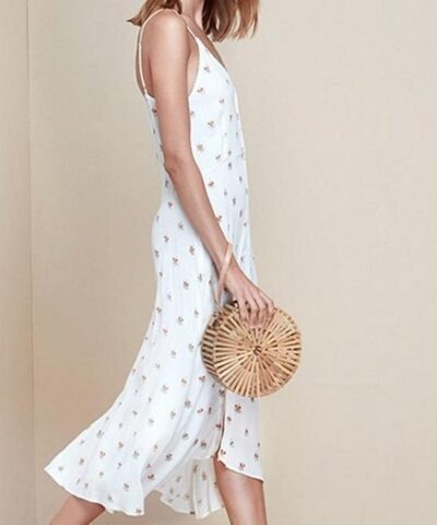 Women's V-Neck Ruffles Print Dot Sleeveless Loose Dress