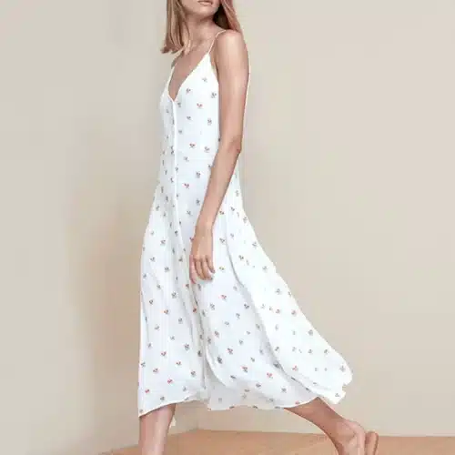 Women's V-Neck Ruffles Print Dot Sleeveless Loose Dress