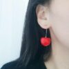 StrollGirl 925 Sterling Silver Cute Red Cherries Long Drop Earrings