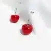 StrollGirl 925 Sterling Silver Cute Red Cherries Long Drop Earrings