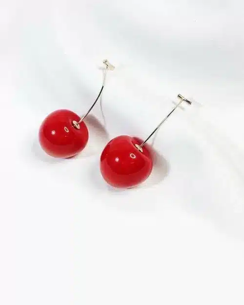 StrollGirl 925 Sterling Silver Cute Red Cherries Long Drop Earrings