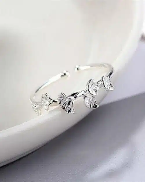 Stroll Girl Sterling Silver Ginkgo Leaf Opening Ring