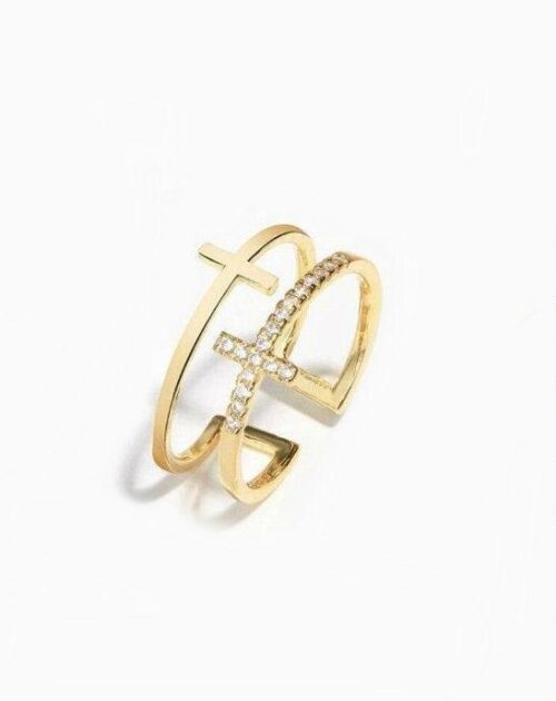 Women's 925 Hipster Double Layer Cross Micro-Inset Opening Ring