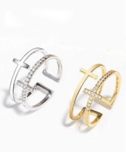 Women's 925 Hipster Double Layer Cross Micro-Inset Opening Ring
