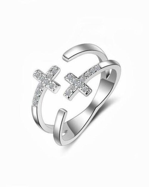 Stroll Girl 925 Sterling Silver Double Cross Opening Adjustable Ring