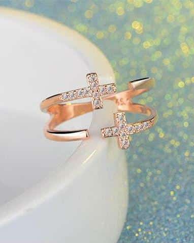 Stroll Girl 925 Sterling Silver Double Cross Opening Adjustable Ring