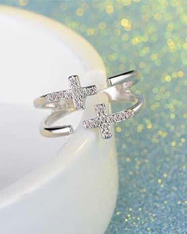 Stroll Girl 925 Sterling Silver Double Cross Opening Adjustable Ring