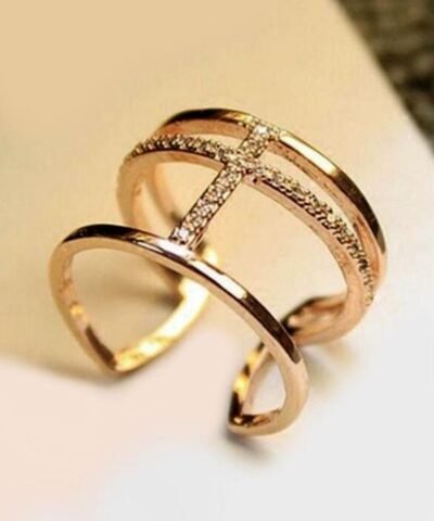 Stroll Girl 925 Sterling Silver Simple Opening Double-Layer Cross Ring