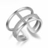 Stroll Girl 925 Sterling Silver Simple Opening Double-Layer Cross Ring