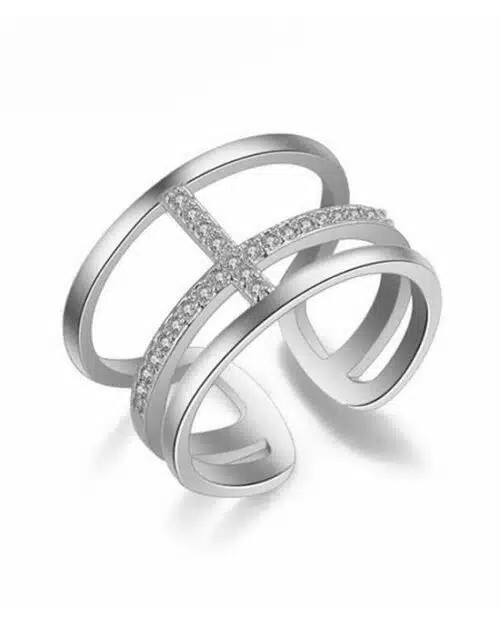 Stroll Girl 925 Sterling Silver Simple Opening Double-Layer Cross Ring