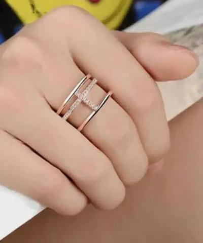 Stroll Girl 925 Sterling Silver Simple Opening Double-Layer Cross Ring