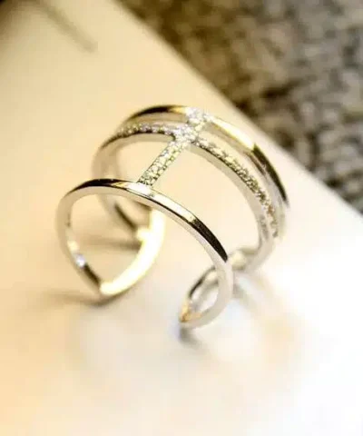 Stroll Girl 925 Sterling Silver Simple Opening Double-Layer Cross Ring