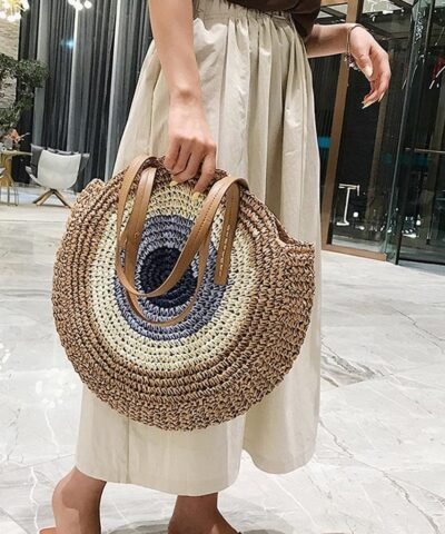 Women's Round Straw Circle Bohemia Totes Bags