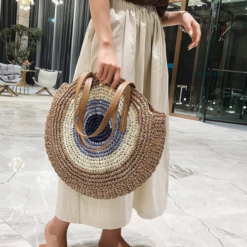 Women's Round Straw Circle Bohemia Totes Bags