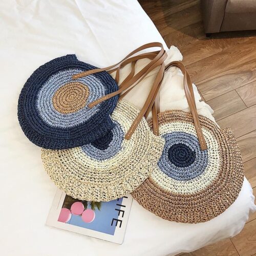 Women's Round Straw Circle Bohemia Totes Bags