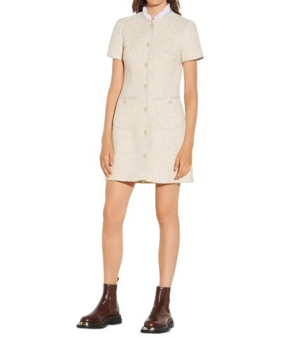 Sandro Taly Tweed Ruffled Collar Dress