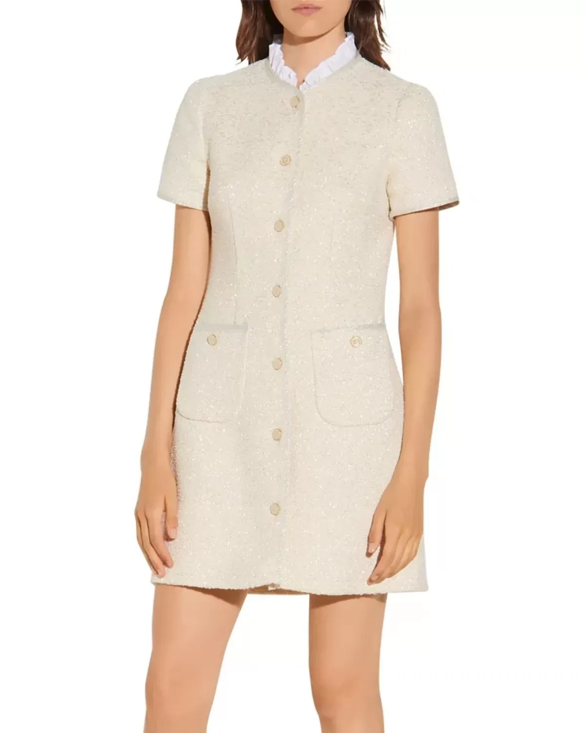 Sandro Taly Tweed Ruffled Collar Dress