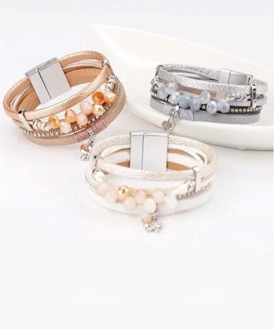 Steffe Handmade Resin Beads Metal Charm Female Wrap Wide Bracelets