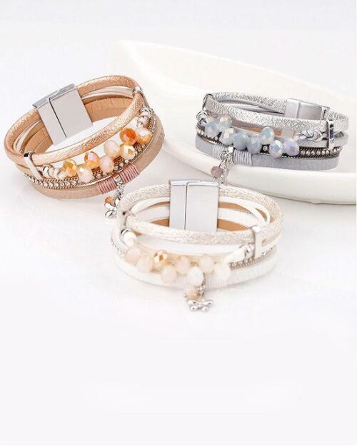 Steffe Handmade Resin Beads Metal Charm Female Wrap Wide Bracelets