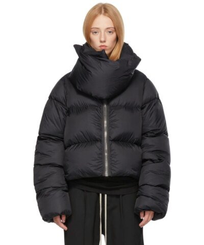 Rick Owens Black Down Funnel Neck Jacket