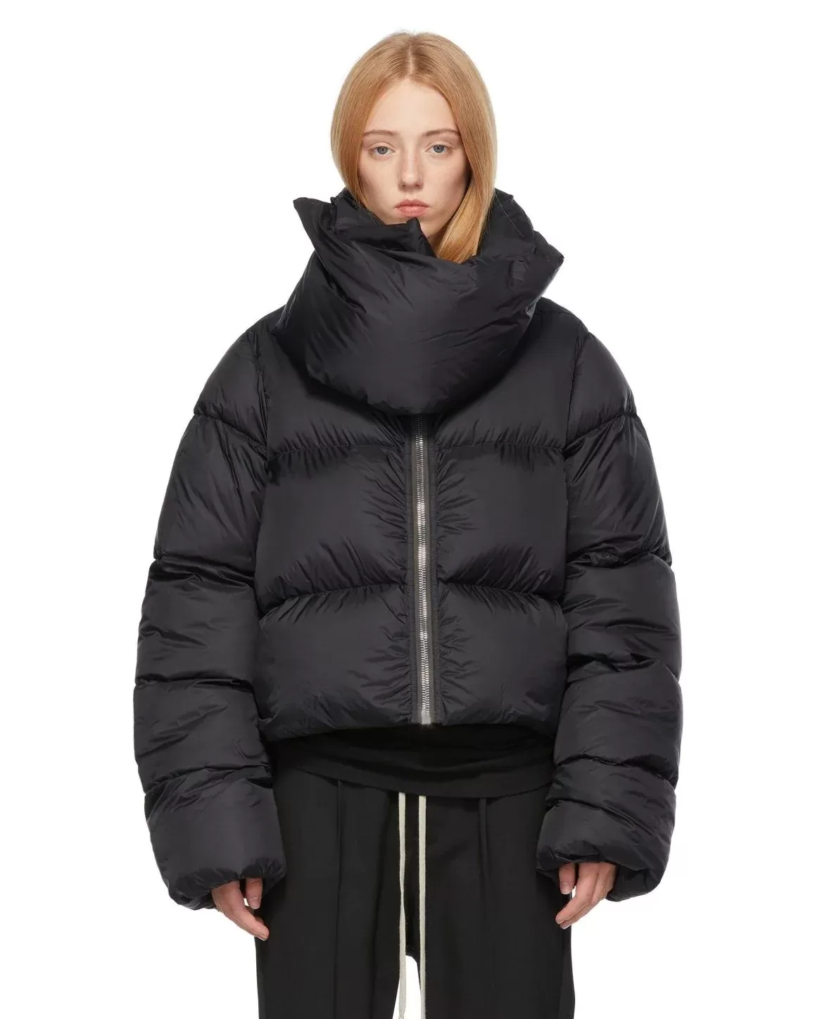 Rick Owens Black Down Funnel Neck Jacket