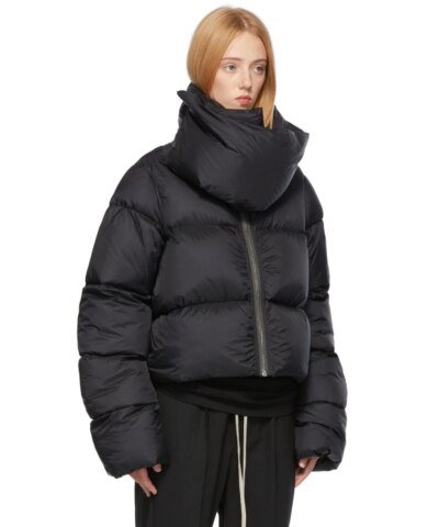 Rick Owens Black Down Funnel Neck Jacket