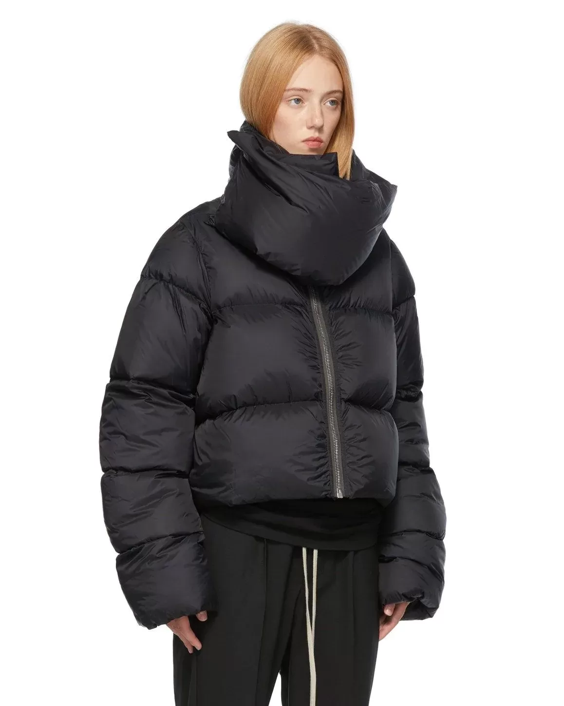 Rick Owens Black Down Funnel Neck Jacket