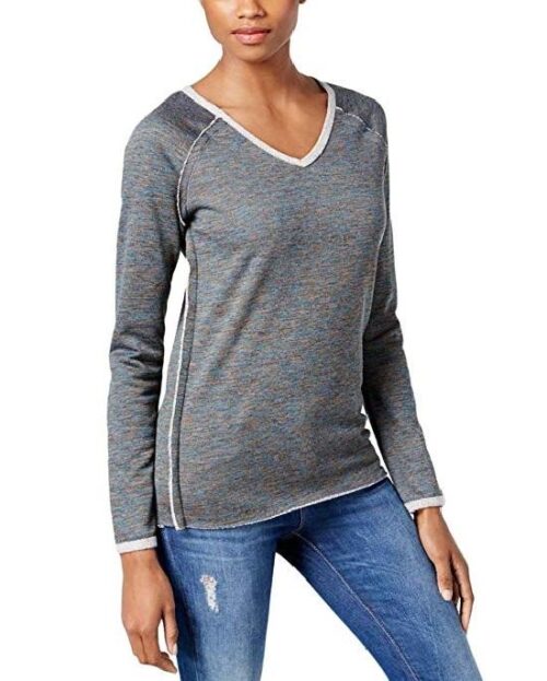 KUT from the Kloth Women's Exposed Seam V-Neck Long Sleeve Sweatshirt