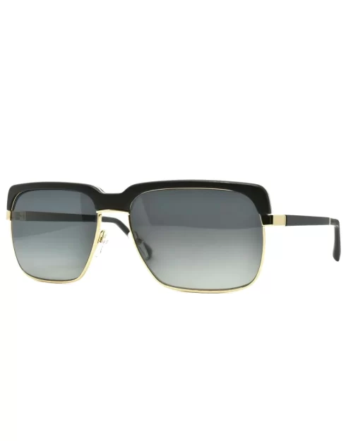 Gold and Wood Riviera Wood/Metal Brow-Line Sunglasses