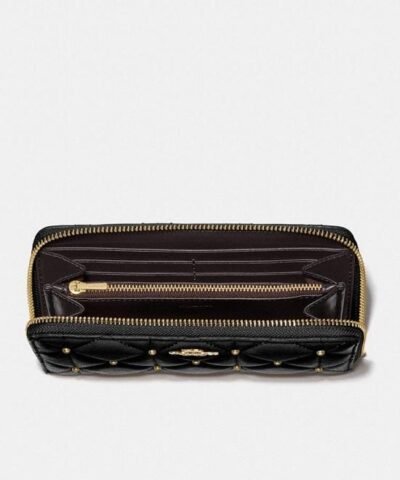 Coach F15763 Accordion Zip Wallet With Quilted Calf Leather Black