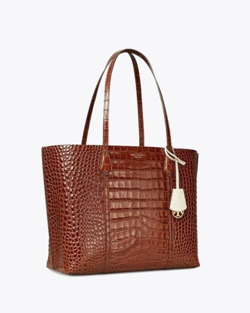 Tory Burch Perry Embossed Triple-Compartment Tote Bag, Brown