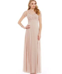 JS Collections Embellished Mesh & Chiffon Gown