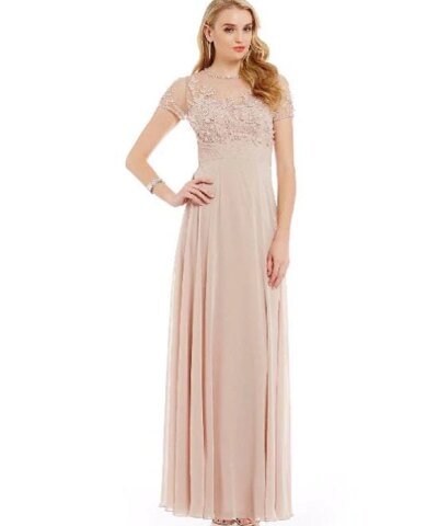 JS Collections Embellished Mesh & Chiffon Gown