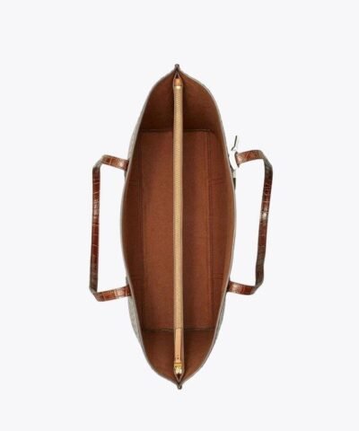 Tory Burch Perry Embossed Triple-Compartment Tote Bag, Brown