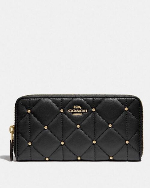 Coach F15763 Accordion Zip Wallet With Quilted Calf Leather Black
