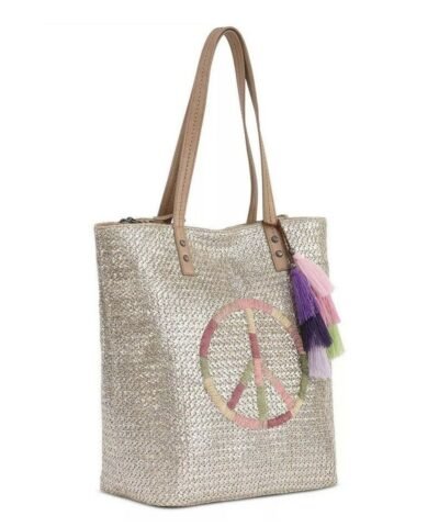 The Sak Palisade Metallic Tote Straw Canvas Bag