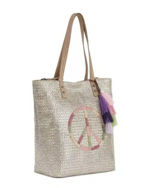 The Sak Palisade Metallic Tote Straw Canvas Bag