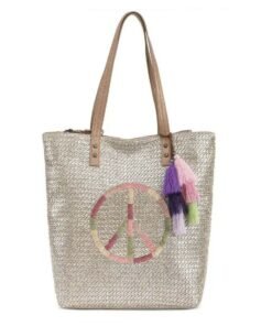 The Sak Palisade Metallic Tote Straw Canvas Bag