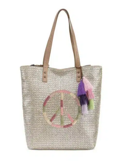 The Sak Palisade Metallic Tote Straw Canvas Bag