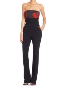 Escada Natural Strapless Rose-print Jumpsuit