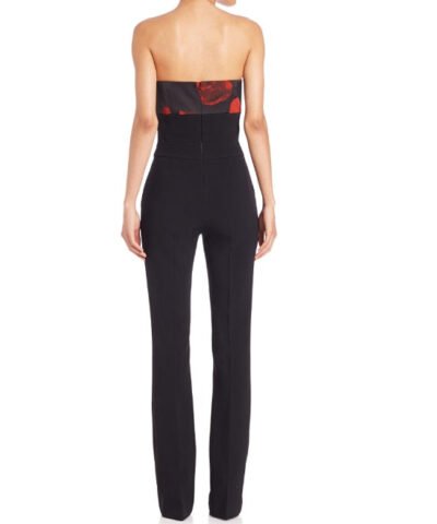 Escada Natural Strapless Rose-print Jumpsuit