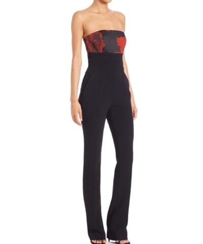 Escada Natural Strapless Rose-print Jumpsuit