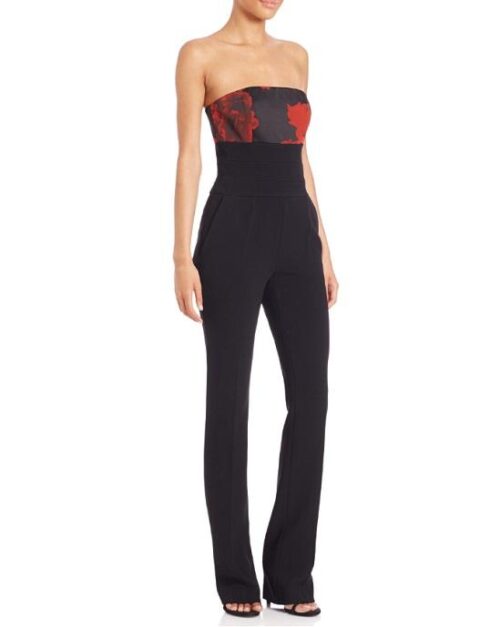 Escada Natural Strapless Rose-print Jumpsuit