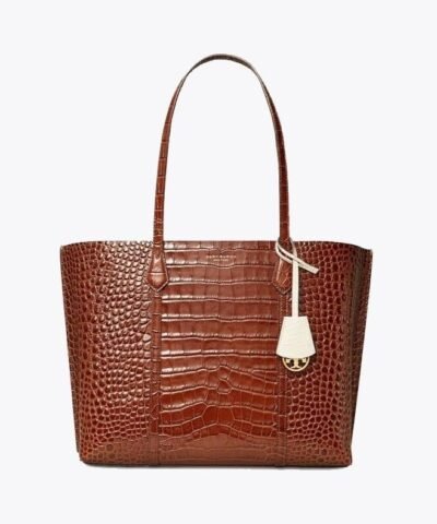 Tory Burch Perry Embossed Triple-Compartment Tote Bag, Brown