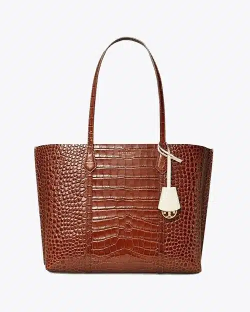 Tory Burch Perry Embossed Triple-Compartment Tote Bag, Brown