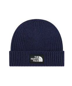 The North Face Logo Box Cuffed Beanie In Navy