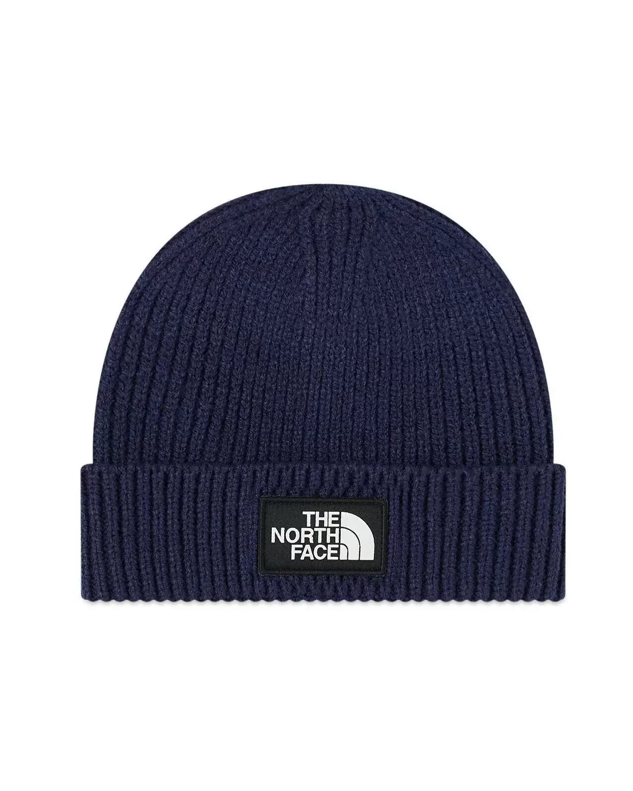 The North Face Logo Box Cuffed Beanie In Navy