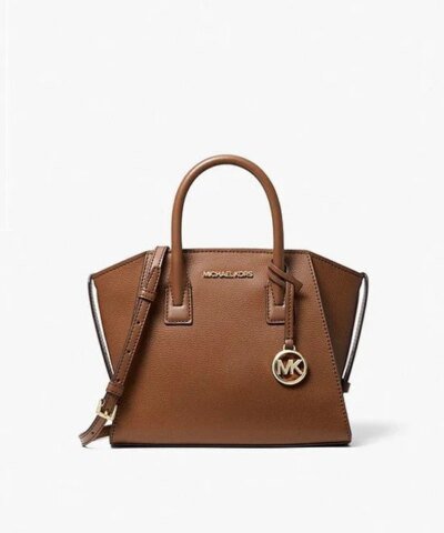 Michael Kors Avril Small Top Zip Flame Pebble Leather Satchel